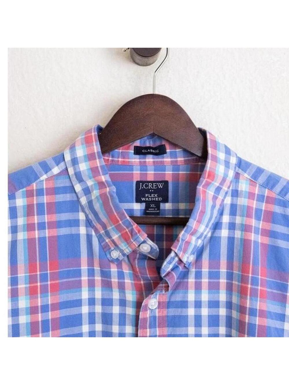 J.Crew Flex Washed Blue Pink Plaid Button Down Shirt